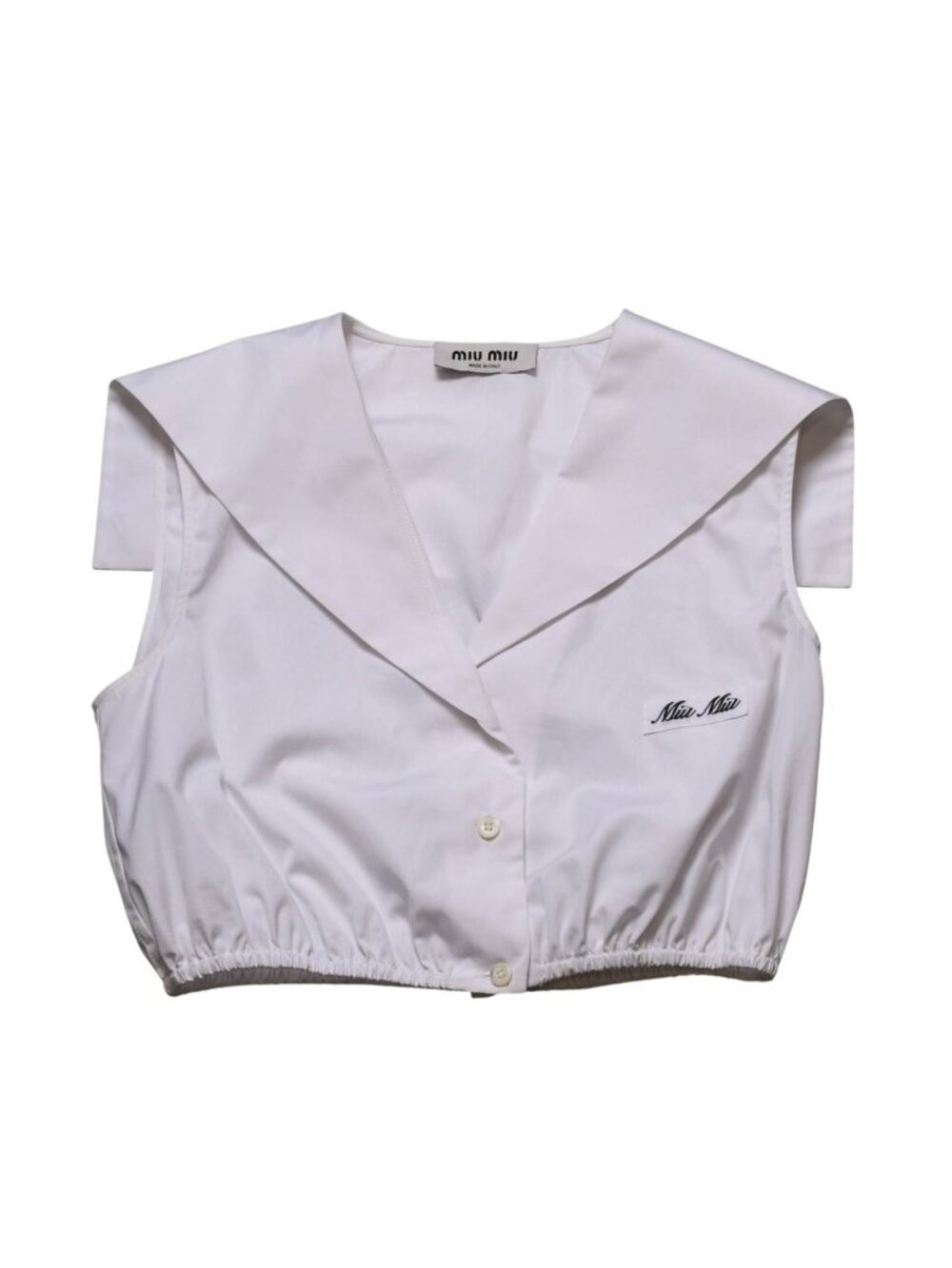 Miu Miu Poplin Top Sailor Style White Shirt Blouse Logo Embroidery